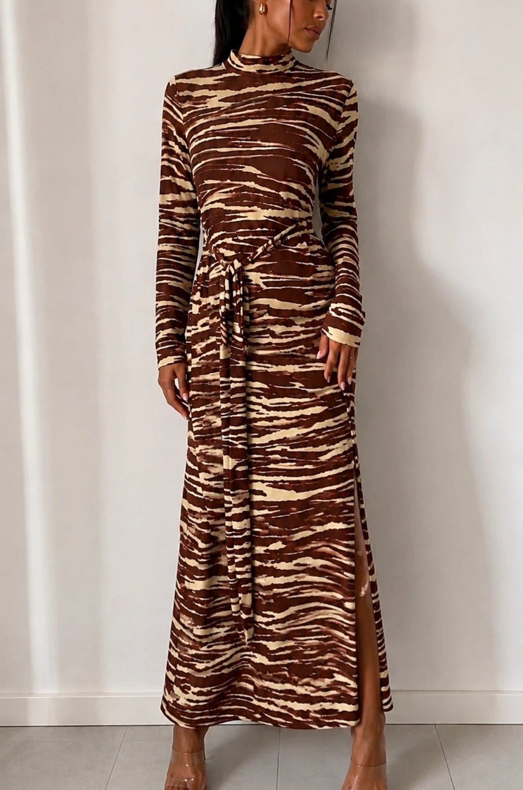 Robe longue H&M imprimé zèbre marron & beige – Taille L