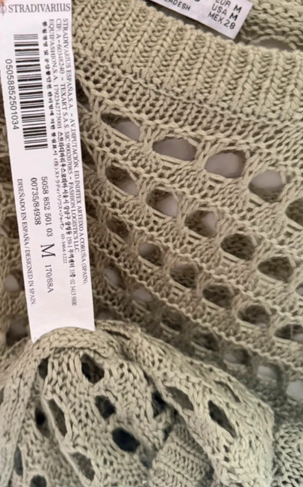 Pull crochet ajouré Stradivarius kaki – Taille M – Style bohème
