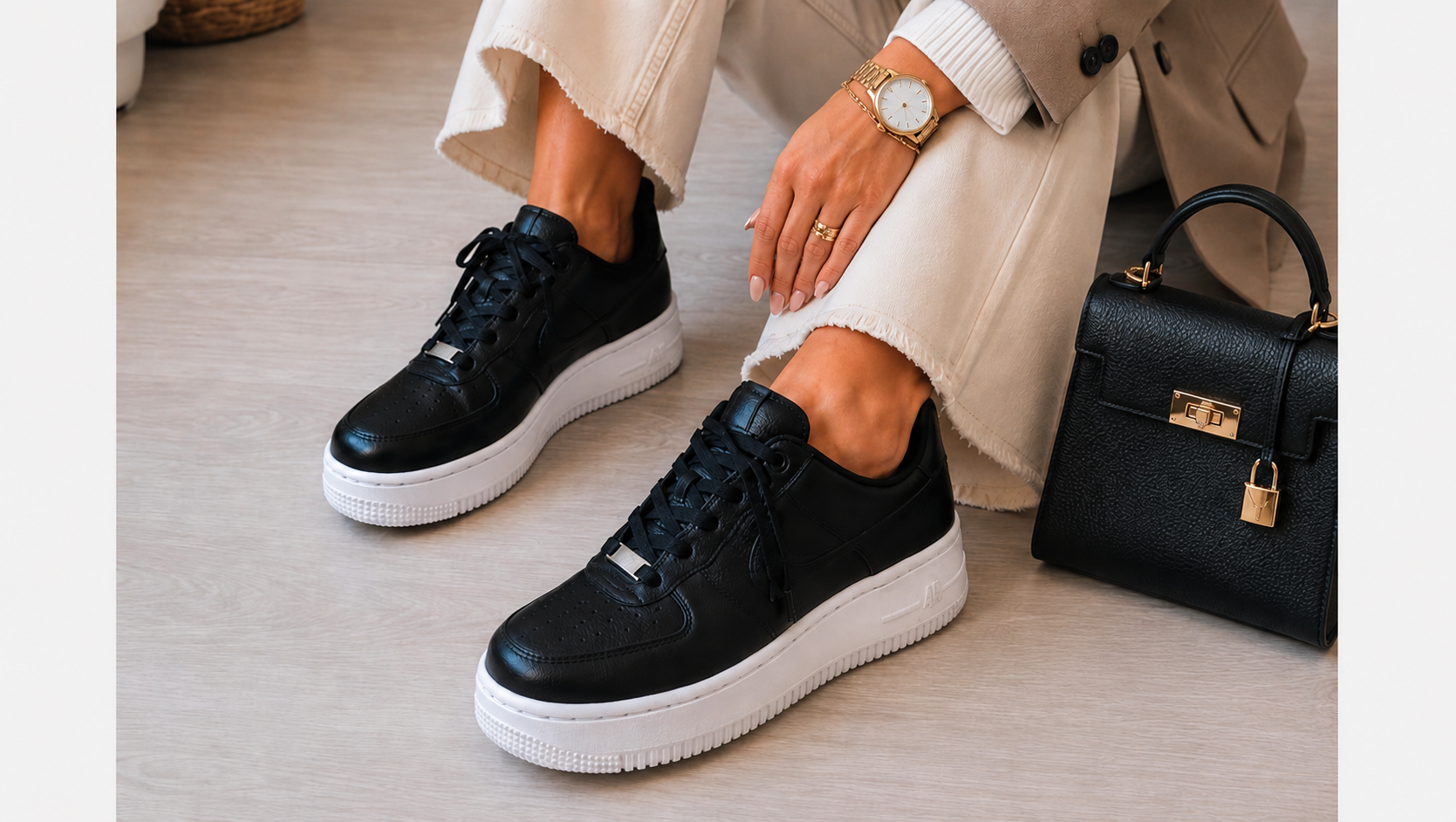 Nike Air Force 1 noires et blanches – T.40 canon